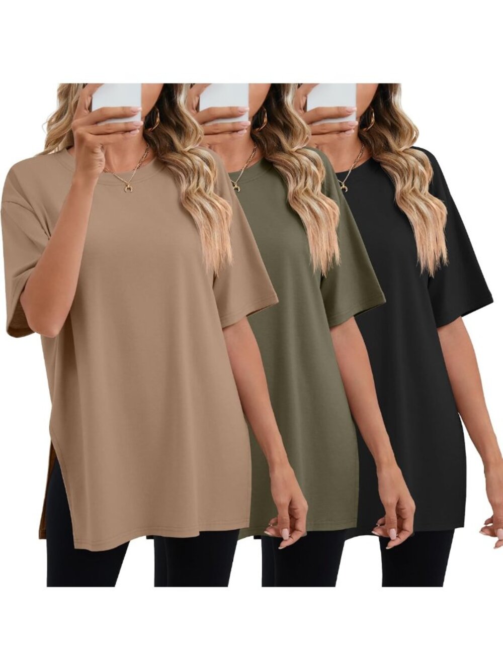 3 Pack Women's Oversized Workout T-Shirts - Comfy Casual Tops for Fitness